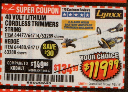 lynxx 40v lithium cordless string trimmer