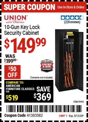 www.hfqpdb.com - UNION SAFE COMPANY 10 GUN KEY LOCK SECURITY CABINET Lot No. 59418
