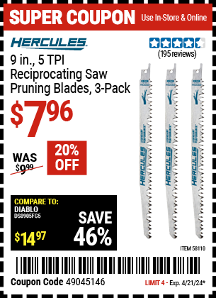 www.hfqpdb.com - HERCULES 9 IN. 5 TPI RECIPROCATING SAW PRUNING BLADES, 3 PACK Lot No. 58110