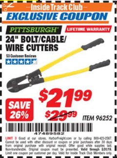 Harbor Freight ITC Coupon 24" BOLT/CABLE/WIRE CUTTERS Lot No. 96252 Expired: 5/31/19 - $21.99