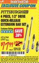 Harbor Freight ITC Coupon 4 PIECE 1/2" DRIVE QUICK-RELEASE EXTENSION BAR SET Lot No. 61968/67977 Expired: 7/31/16 - $17.99