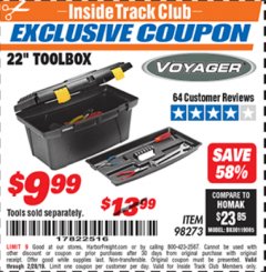 Harbor Freight ITC Coupon 22" TOOLBOX Lot No. 98273 Expired: 2/28/19 - $9.99