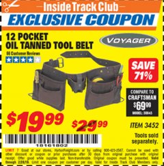 Harbor Freight ITC Coupon 12 POCKET OIL TANNED LEATHER TOOL BELT Lot No. 3452 Expired: 2/28/19 - $19.99