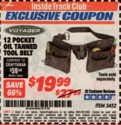 Harbor Freight ITC Coupon 12 POCKET OIL TANNED LEATHER TOOL BELT Lot No. 3452 Expired: 7/31/19 - $19.99