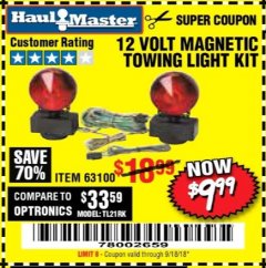 Harbor Freight Coupon 12 VOLT MAGNETIC TOWING LIGHT KIT Lot No. 62517/62753/67455/69626/69925/63100 Expired: 9/18/18 - $9.99