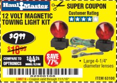 Harbor Freight Coupon 12 VOLT MAGNETIC TOWING LIGHT KIT Lot No. 62517/62753/67455/69626/69925/63100 Expired: 11/1/18 - $9.99