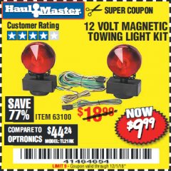 Harbor Freight Coupon 12 VOLT MAGNETIC TOWING LIGHT KIT Lot No. 62517/62753/67455/69626/69925/63100 Expired: 12/1/18 - $9.99