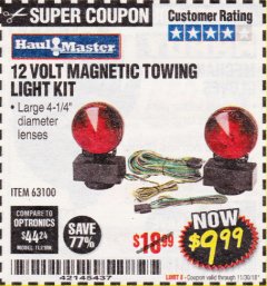 Harbor Freight Coupon 12 VOLT MAGNETIC TOWING LIGHT KIT Lot No. 62517/62753/67455/69626/69925/63100 Expired: 11/30/18 - $9.99