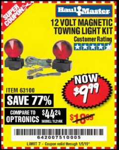 Harbor Freight Coupon 12 VOLT MAGNETIC TOWING LIGHT KIT Lot No. 62517/62753/67455/69626/69925/63100 Expired: 1/5/19 - $9.99