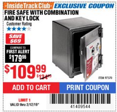 Harbor Freight ITC Coupon FIRESAFE WITH COMBINATION AND KEY LOCK Lot No. 97570 Expired: 2/12/19 - $109.99