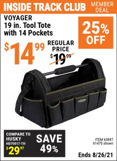 Harbor Freight ITC Coupon 19" TOOL TOTE Lot No. 61470/62372 Expired: 8/26/21 - $14.99