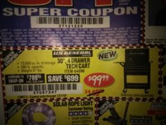 Harbor Freight Coupon 26/30", 4 DRAWER TOOL CART Lot No. 95659/61634/61952 Expired: 7/21/18 - $99.99