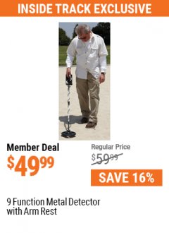 Harbor Freight ITC Coupon 9 FUNCTION METAL DETECTOR WITH ARM REST Lot No. 62307/67378 Expired: 7/29/21 - $49.99