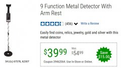 Harbor Freight Coupon 9 FUNCTION METAL DETECTOR WITH ARM REST Lot No. 62307/67378 Expired: 6/30/20 - $39.99