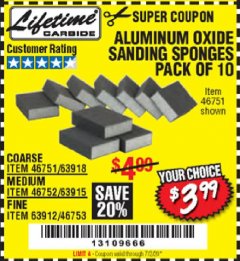 Harbor Freight Coupon ALUMINUM OXIDE SANDING SPONGES PACK OF 10 Lot No. 46751/46752/46753 Expired: 7/2/20 - $3.99