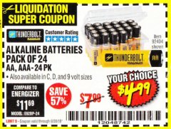 Harbor Freight Coupon THUNDERBOLT MAGNUM ALKALINE BATTERIES AA, AAA - 24 PK Lot No. 92405/61270/92404/69568/61271/92406/61272/92407/61279/92408 Expired: 6/30/18 - $4.99