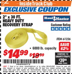 Harbor Freight ITC Coupon 2" x 30 FT. HEAVY DUTY RECOVERY STRAP Lot No. 61226 Expired: 10/31/18 - $14.99