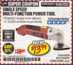 Harbor Freight Coupon MULTIFUNCTION POWER TOOL Lot No. 68861/60428/62279/62302 Expired: 10/31/19 - $13.99