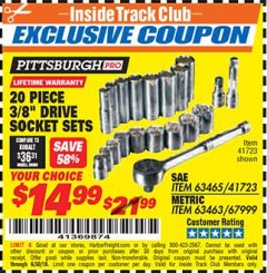 Harbor Freight ITC Coupon 20 PIECE 3/8" DRIVE HIGH VISIBILITY SOCKET SETS Lot No. 63465/41723/67999/63463 Expired: 6/30/18 - $14.99