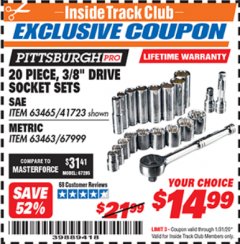 Harbor Freight ITC Coupon 20 PIECE 3/8" DRIVE HIGH VISIBILITY SOCKET SETS Lot No. 63465/41723/67999/63463 Expired: 1/31/20 - $14.99