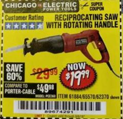 Harbor Freight Coupon RECIPROCATING SAW WITH ROTATING HANDLE Lot No. 65570/61884/62370 Expired: 9/5/18 - $19.99