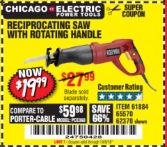 Harbor Freight Coupon RECIPROCATING SAW WITH ROTATING HANDLE Lot No. 65570/61884/62370 Expired: 10/8/18 - $19.99
