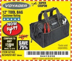 Harbor Freight Coupon 12" TOOL BAG Lot No. 61467/62163/62349 Expired: 12/19/18 - $4.99