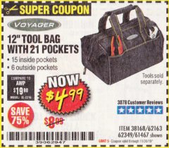 Harbor Freight Coupon 12" TOOL BAG Lot No. 61467/62163/62349 Expired: 11/30/19 - $4.99