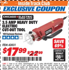 Harbor Freight ITC Coupon 3.5 AMP HEAVY DUTY ELECTRIC CUTOUT TOOL Lot No. 42831 Expired: 2/28/19 - $17.99