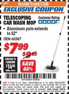 Harbor Freight ITC Coupon TELESCOPING CAR WASH MOP Lot No. 60587 Expired: 6/30/18 - $7.99