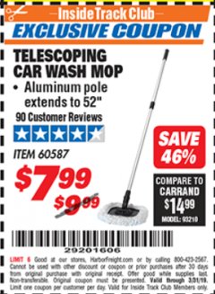 Harbor Freight ITC Coupon TELESCOPING CAR WASH MOP Lot No. 60587 Expired: 3/31/19 - $7.99