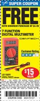 Harbor Freight FREE Coupon 7 FUNCTION DIGITAL MULTIMETER Lot No. 30756 Expired: 1/27/16 - FWP