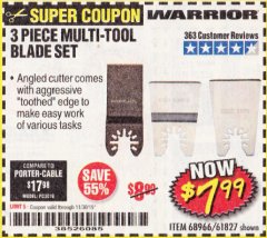 Harbor Freight Coupon 3 PIECE MULTI-TOOL BLADE SET Lot No. 61827/65979/68966 Expired: 11/30/19 - $7.99