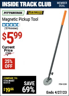 Harbor Freight ITC Coupon HEAVY DUTY MAGNETIC PICKUP TOOL Lot No. 42288 Expired: 4/27/23 - $5.99