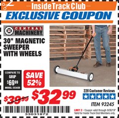 Harbor Freight ITC Coupon 30" MAGNETIC SWEEPER WITH WHEELS Lot No. 93245 Expired: 9/30/19 - $32.99
