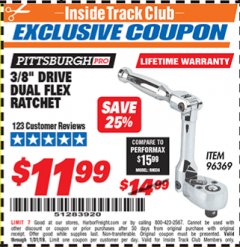 Harbor Freight ITC Coupon 3/8" DRIVE DUAL FLEX RATCHET Lot No. 96369 Expired: 1/31/19 - $11.99