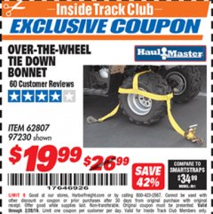 Harbor Freight ITC Coupon OVER-THE-WHEEL TIE DOWN BONNET Lot No. 62807 Expired: 2/28/19 - $19.99