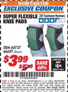 Harbor Freight ITC Coupon SUPER FLEXIBLE KNEE PADS Lot No. 46697/60737 Expired: 2/28/19 - $3.99