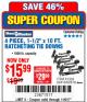 Harbor Freight Coupon 4 PIECE 1-1/2" x 10 FT. RATCHETING TIE DOWNS Lot No. 62818/61303 Expired: 11/6/17 - $15.99