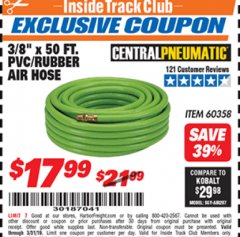 Harbor Freight ITC Coupon 3/8" x 50 FT. PVC/RUBBER AIR HOSE Lot No. 60358/62256 Expired: 3/31/19 - $17.99
