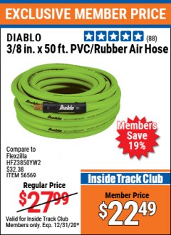 Harbor Freight ITC Coupon 3/8" x 50 FT. PVC/RUBBER AIR HOSE Lot No. 60358/62256 Expired: 12/31/20 - $22.49