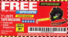 Harbor Freight FREE Coupon 1" X 25 FT. TAPE MEASURE Lot No. 69080/69030/69031 Expired: 5/31/19 - FWP
