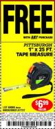 Harbor Freight FREE Coupon 1" X 25 FT. TAPE MEASURE Lot No. 69080/69030/69031 Expired: 10/21/15 - FWP