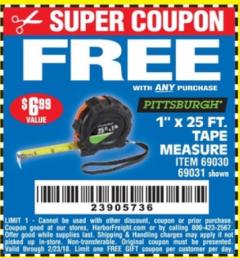 Harbor Freight FREE Coupon 1" X 25 FT. TAPE MEASURE Lot No. 69080/69030/69031 Expired: 2/23/18 - FWP