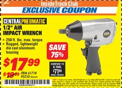 Harbor Freight ITC Coupon 1/2" AIR IMPACT WRENCH Lot No. 60382/61718/95310 Expired: 3/31/19 - $17.99