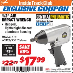 Harbor Freight ITC Coupon 1/2" AIR IMPACT WRENCH Lot No. 60382/61718/95310 Expired: 3/31/20 - $17.99