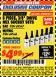 Harbor Freight ITC Coupon 6 PIECE 3/8" DRIVE HEX BIT SOCKET SETS Lot No. 69547/69546 Expired: 11/30/17 - $4.99