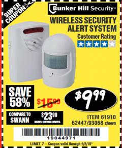 Harbor Freight Coupon WIRELESS SECURITY ALERT SYSTEM Lot No. 61910 / 62447 / 90368 Expired: 6/2/18 - $9.99