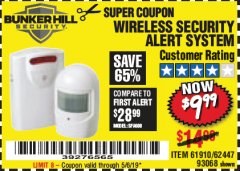 Harbor Freight Coupon WIRELESS SECURITY ALERT SYSTEM Lot No. 61910 / 62447 / 90368 Expired: 5/6/19 - $9.99