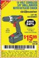 Harbor Freight Coupon 18 VOLT CORDLESS 3/8" DRILL/DRIVER WITH KEYLESS CHUCK Lot No. 68239/69651/62868/62873 Expired: 7/29/15 - $15.99